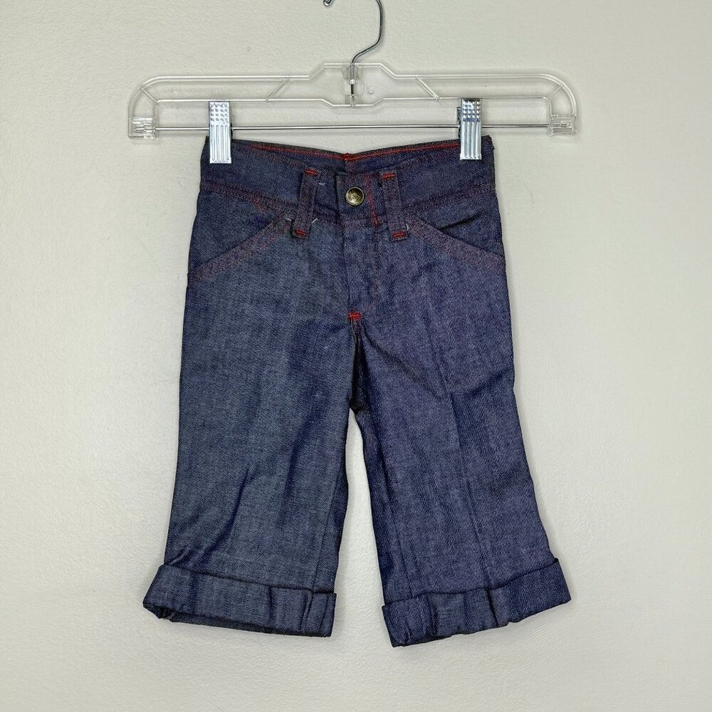 Vintage 1970s Kids Blue Jeans, Buster Brown Size 2T, Dark Denim, Flare Leg, Cuff
